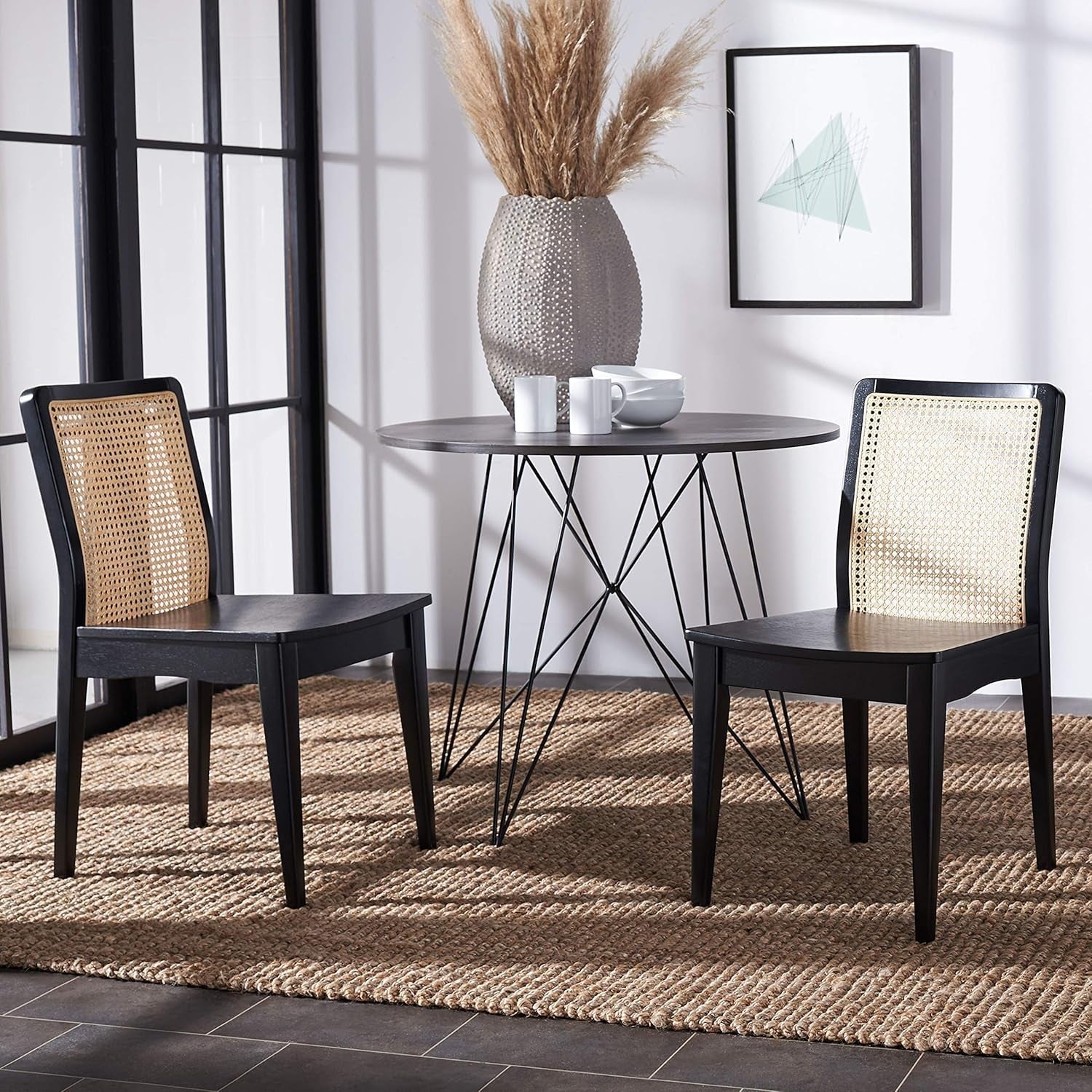 Hardy Haus Dining Chairs Set of 2 – Black Natural Rattan Back for Dining Room