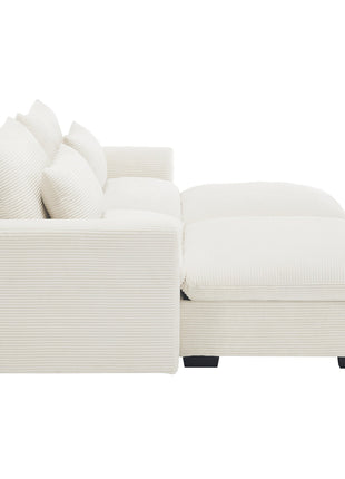 Corduroy Two-Seater Sofa with 2 Storage Footrest, 2 Seater Sectional  deep seat sofa,Comfy Couches for Living Room ,Beige Sofa-4