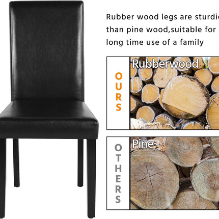 Dining Chair Set of 4 PU Leather Dining Room Chairs Upholstered Parsons Dining Chairs Modern Kitchen Armless Side Chair with Solid Wood Legs, Black-4