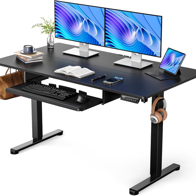 Electric Standing Desk with Adjustable Height Keyboard Tray-0