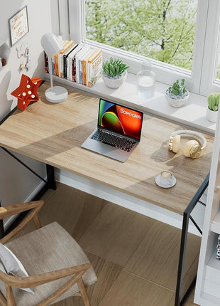 Small Folding Desk 39.4 Inch Foldable Computer Desks, Spaces Saving Writing Table for Bedroom, Home Office, Dorm, Apartment, Kids, Beech-1