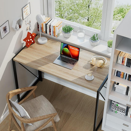 Small Folding Desk 39.4 Inch Foldable Computer Desks, Spaces Saving Writing Table for Bedroom, Home Office, Dorm, Apartment, Kids, Beech-1