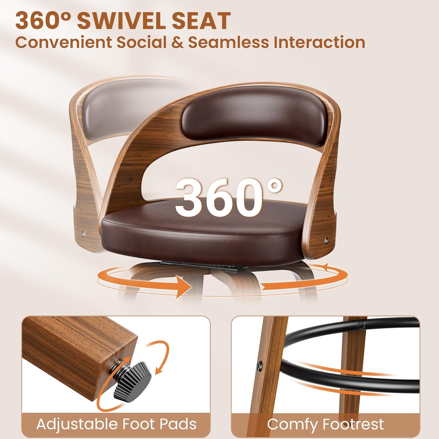 Chair with 360-degree swivel seat feature on a beige background