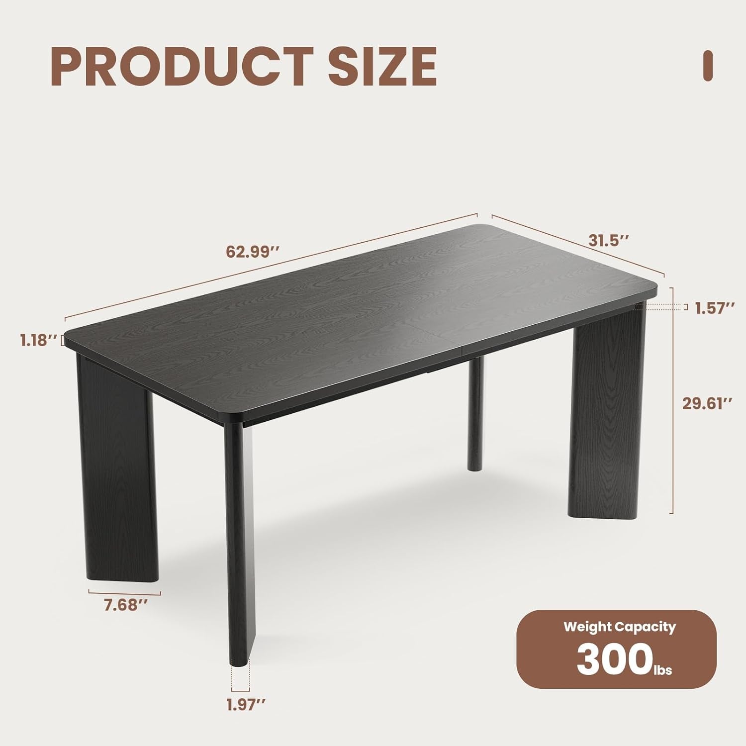 63 Inch Black Rectangular Dining Table Industrial Sturdy-1