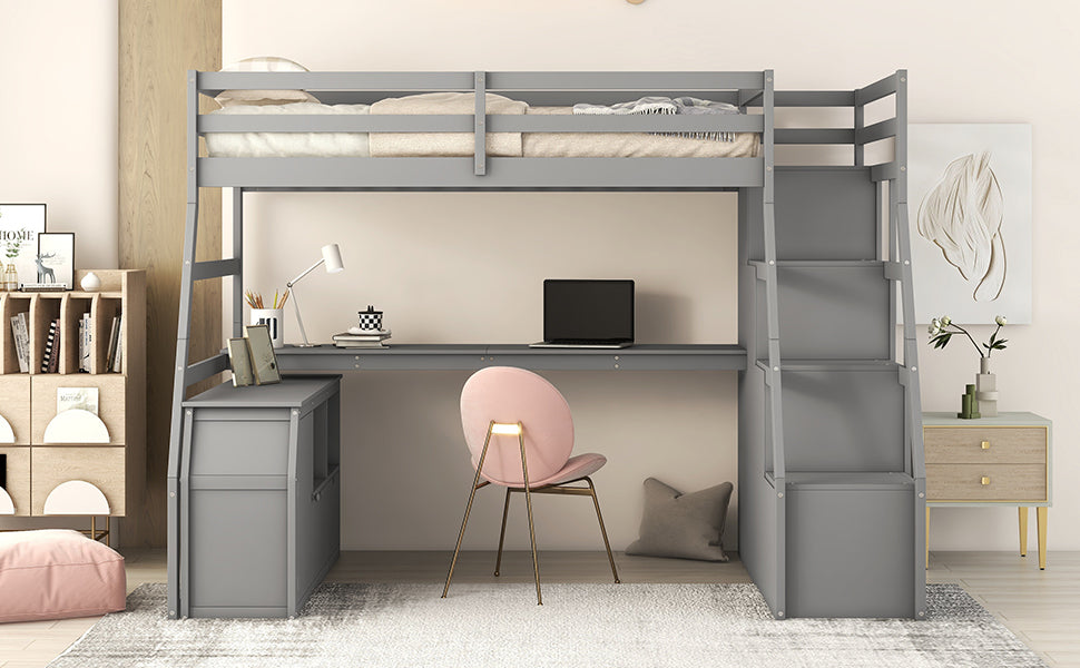 Twin Size Loft Bed with 7 Drawers 2 Shelves and Desk