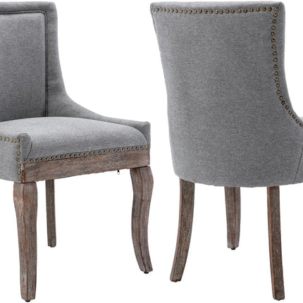 Modern Dining Chairs Set of 2, High Back Dining Chairs Side Chairs with Solid Wood Legs, Upholstered Fabric Dining Room Chairs for Dining Room Kitchen, Grey-0