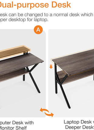 Small Desk, 27.5 Inch Small Computer Desk for Small Spaces, Compact Desk with Storage, Tiny Desk Study Desk with Monitor Stand for Home Office, Grey-3