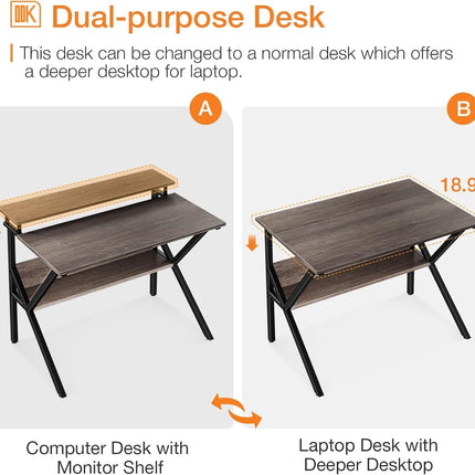 Small Desk, 27.5 Inch Small Computer Desk for Small Spaces, Compact Desk with Storage, Tiny Desk Study Desk with Monitor Stand for Home Office, Grey-3