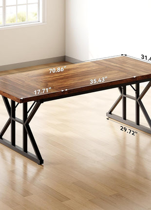 70.8-Inch Office Desk, Wooden Executive Office Desk, Modern Work Desk, Large Farmhouse Writing Table Computer Desk for Home, Brown-Black-2