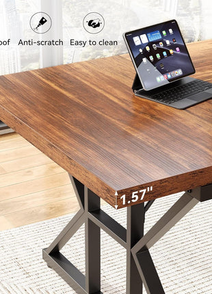 70.8-Inch Office Desk, Wooden Executive Office Desk, Modern Work Desk, Large Farmhouse Writing Table Computer Desk for Home, Brown-Black-3
