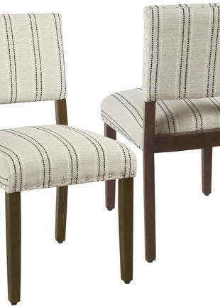 Home Decor | Upholstered Dining Chairs | Dining Chairs Set of 2 with Nailhead Trim | Decorative Home Furniture, Black and White Stripes-0