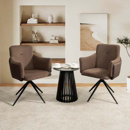 360° Swivel Home Office Desk Chairs Set of 2,Dining Chairs with Arm, Upholstered Bedroom Chairs with Metal Base,Makeup Chair for Vanity, for Living Room, Bedroom,Study Room,Dining Room(Dark Brown)-2