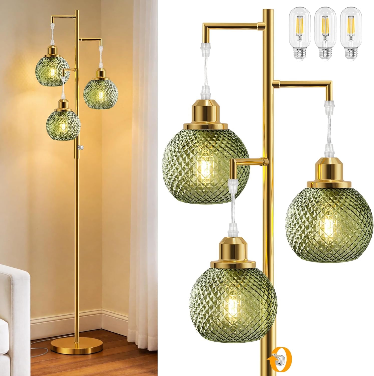 Hardy Haus EmeraldGreen CrystalClear Glass Floor Lamp 68InchTall