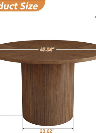 Round Dining Table for 4, Modern Farmhouse Kitchen Table, 47 Inch Small Circle Dining Tables with Wood Strip Base for Kitchen Living Room (Walnut)-1