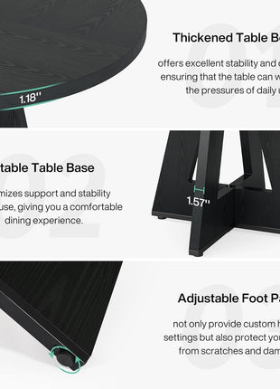 round Dining Table Wood Kitchen Table for Dining Room Living Room, 47 in Dinning Room Tables for 4 Man, Farmhouse Dinner Table with Wooden Tabletop and Cross Base, Black(Only Table)-3