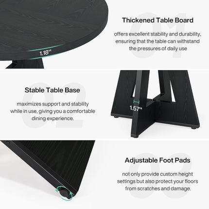 round Dining Table Wood Kitchen Table for Dining Room Living Room, 47 in Dinning Room Tables for 4 Man, Farmhouse Dinner Table with Wooden Tabletop and Cross Base, Black(Only Table)-3