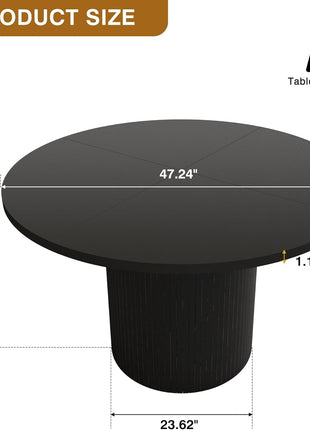 Round Dining Table for 4, Modern Farmhouse Kitchen Table, 47 Inch Small Circle Dining Tables with Wood Strip Base for Kitchen Living Room (Black)-1