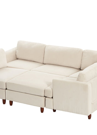Modern Modular Sectional couch,6 Seaters Sleeper Sofa Upholstered Corduroy Free Combination Sofa(Beige)
