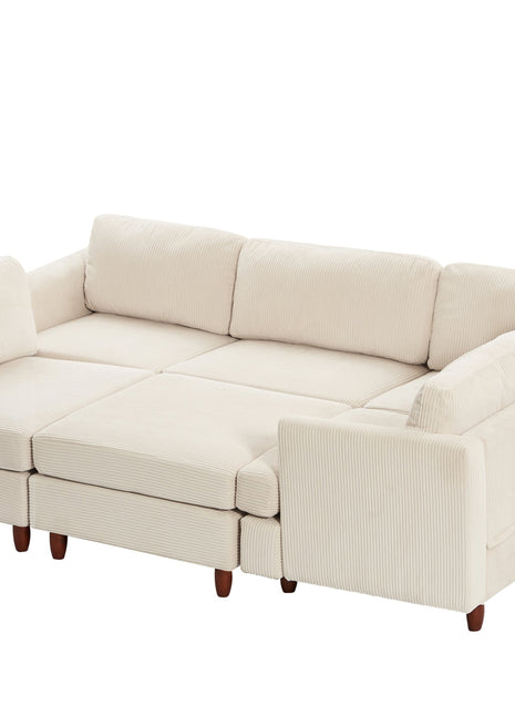 Modern Modular Sectional couch,6 Seaters Sleeper Sofa Upholstered Corduroy Free Combination Sofa(Beige)