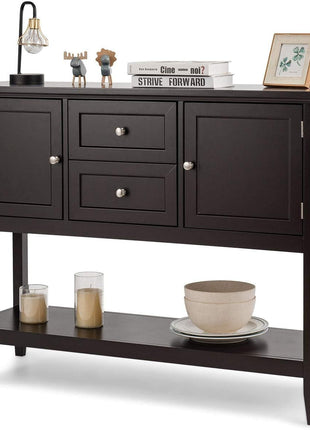 Coffee Brown Wood Buffet Server with Cabinets