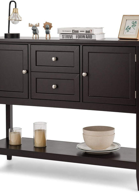 Coffee Brown Wood Buffet Server with Cabinets