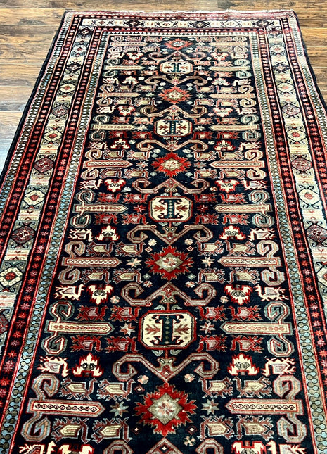 Persian Wide Runner Rug 4.8 x 10, Persian Kalegi Ardabil Rug, Perpedil Caucasian Rug, Antique Handmade Wool Carpet, Navy Blue Red, Tribal Rug-1
