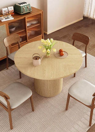 Round Dining Table for 4, Modern Farmhouse Kitchen Table, 47 Inch Small Circle Dining Tables with Wood Strip Base for Kitchen Living Room (Natural)-3
