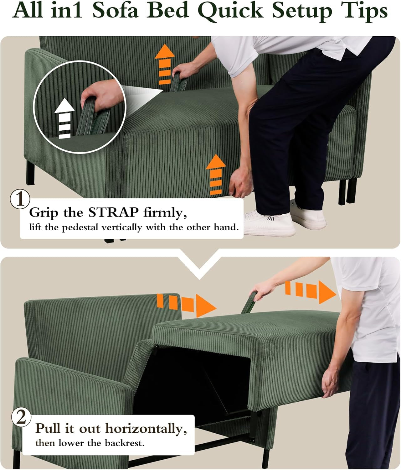 Forest Green Corduroy Convertible Sofa 47Inch Sleeper-3