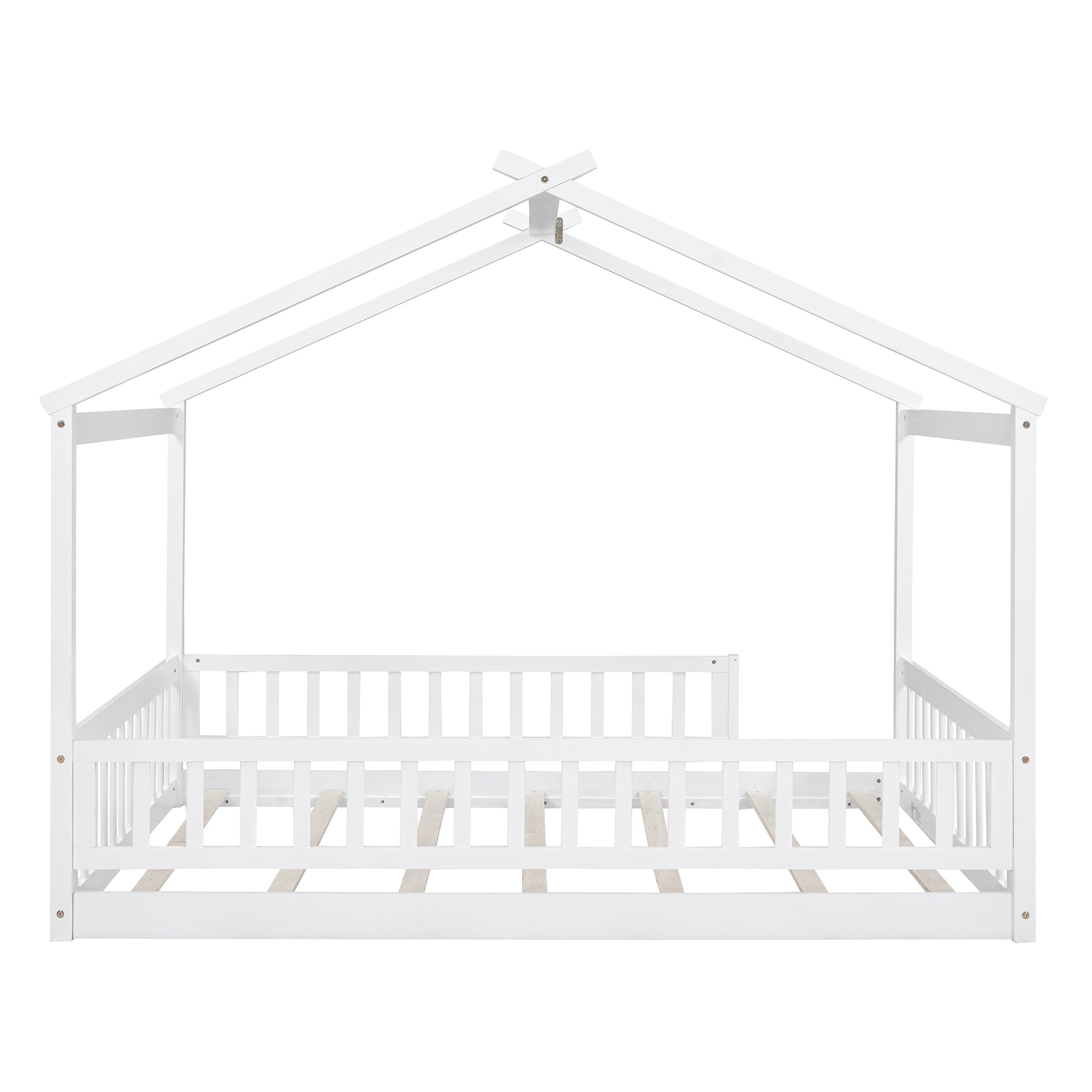 Wood Bed House Bed Frame with Fence, for Kids, Teens, Girls, Boys