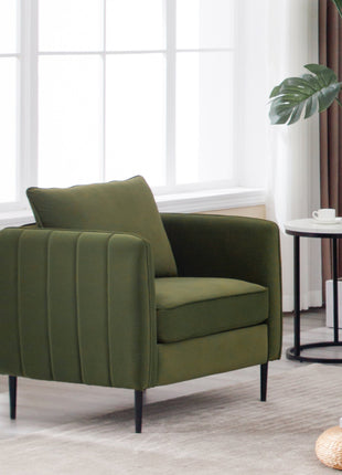 Accent Chair for Living Room, Velvet Comfy Single Sofa Chair Mid-Century Modern Armchair with 1 Pillow and Metal Legs for Bedroom Office Reading-4