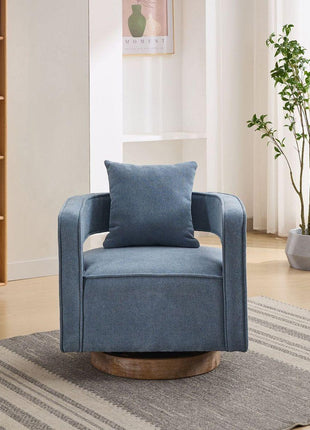29.1"W Swivel Accent Open Back Chair Modern Comfy Sofa Chair With Weathered Base For Nursery Bedroom Living Room Hotel Office, Club Chair Leisure Arm Chair For Lounge (Pale Blue,Linen Blend)-2
