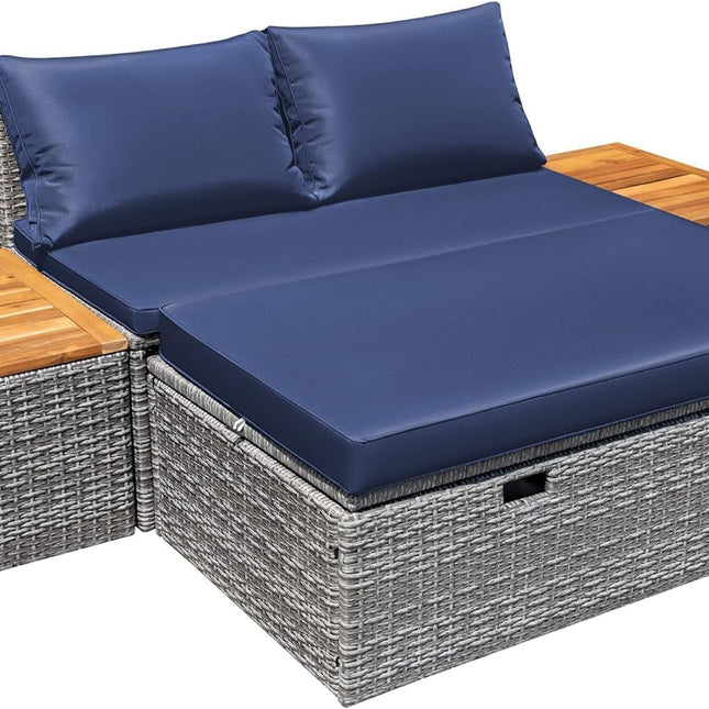 Comfortable Multifunctional Outdoor Day Bed with Side Tables-0