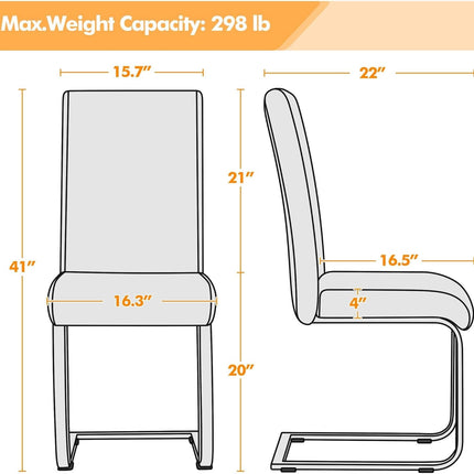 Dining Chairs High Back Leather Side Chairs Dining Living Room Chairs Upholstered Armless Chair with Metal Legs Home Kitchen Furniture Modern, 1 Package of 2Pcs, Light Brown-2