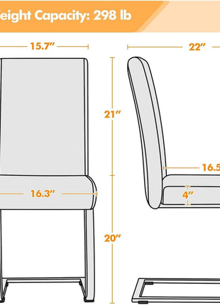 Set of 2 Dining Chairs Modern Kitchen Chairs High Back Faux Leather Dining Room Chairs Upholstered Armless Side Chairs with Metal Legs Home Kitchen Furniture, White-2