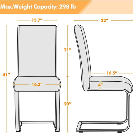 Set of 2 Dining Chairs Modern Kitchen Chairs High Back Faux Leather Dining Room Chairs Upholstered Armless Side Chairs with Metal Legs Home Kitchen Furniture, White-2