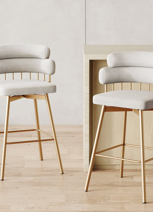 26' Counter Height Bar Stools Set of 2, 180° Swivel Upholstered Barstools with Backs and Metal Legs, Bar Stools for Kitchen Island, Cafe, Pub,-1