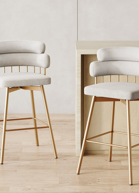 26' Counter Height Bar Stools Set of 2, 180° Swivel Upholstered Barstools with Backs and Metal Legs, Bar Stools for Kitchen Island, Cafe, Pub,-1
