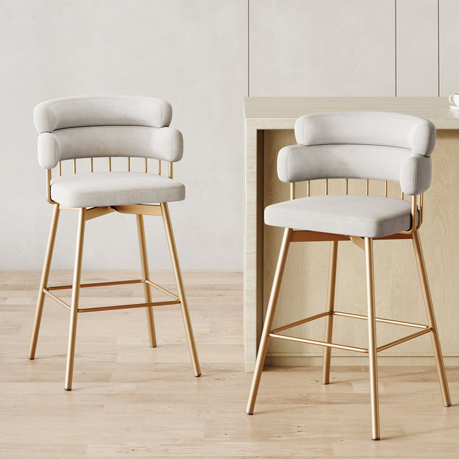 26' Counter Height Bar Stools Set of 2, 180° Swivel Upholstered Barstools with Backs and Metal Legs, Bar Stools for Kitchen Island, Cafe, Pub,-1