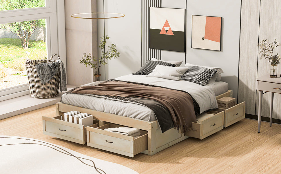 Queen Size Platform Bed with 6 Storage Drawers