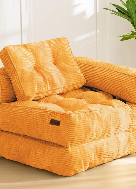 Folding Sofa Bed, L-Shaped Convertible Sofa Bed with Armrest Foldable Sleeper Sofa with Pillow, Portable Fold Out Chair Bed Comfy Floor Sofa Lounge for Living Room Bedroom, Orange-0