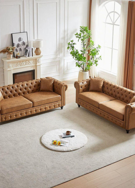 3 Seats + 3 Seats Combo Sofa Modern living room sofa with solid wood frame and wooden feet, 4 cushions, apartment sofa furniture for living room, living room, office-0
