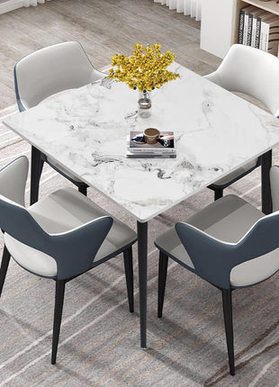 Square Kitchen Dining Table: Sintered Stone Dining Room Table Modern Coffee Table Marble Table with Stable Metal for Kitchen Living Room Office Patio Seaside, 31.5X31.5X29.92 Inch-0