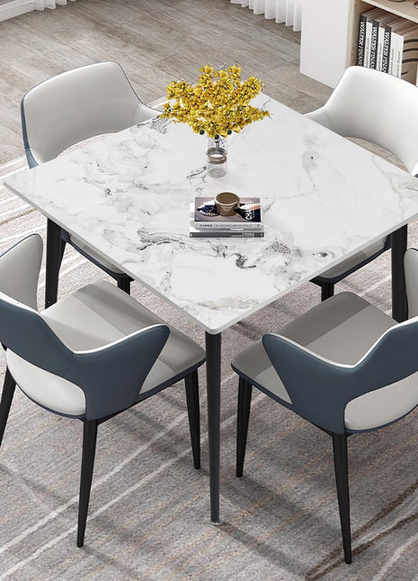 Square Kitchen Dining Table: Sintered Stone Dining Room Table Modern Coffee Table Marble Table with Stable Metal for Kitchen Living Room Office Patio Seaside, 31.5X31.5X29.92 Inch-0