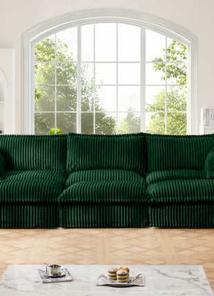 Living Room Sofa Slipcovered Sofa 3 Seater Sofa With 3 Ottomans, Oversized 3-Seat Sleeper Sofa Bed Home Theater Sofa, Corduroy, Green