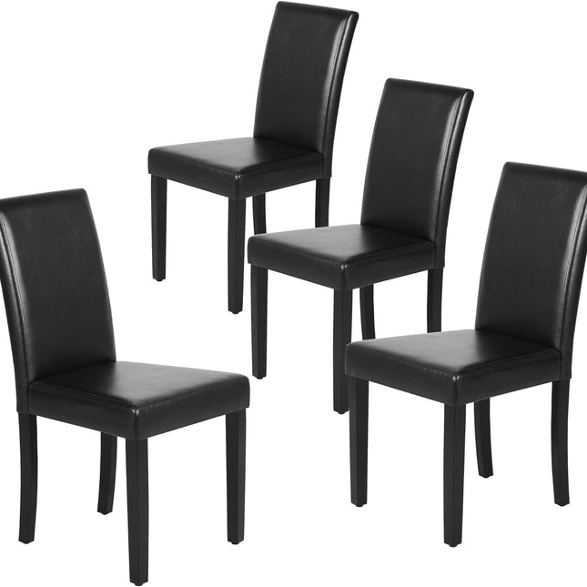 Dining Chair Set of 4 PU Leather Dining Room Chairs Upholstered Parsons Dining Chairs Modern Kitchen Armless Side Chair with Solid Wood Legs, Black-0