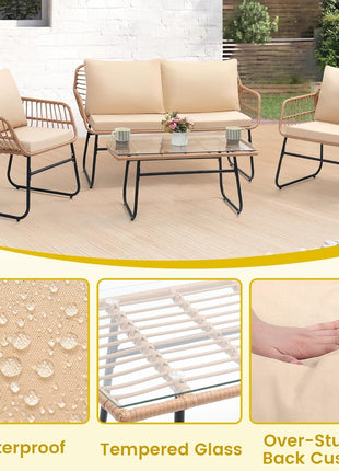 Four Piece Outdoor Wicker Sofa Rattan Chairs Set-3