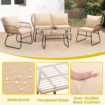 Four Piece Outdoor Wicker Sofa Rattan Chairs Set-3