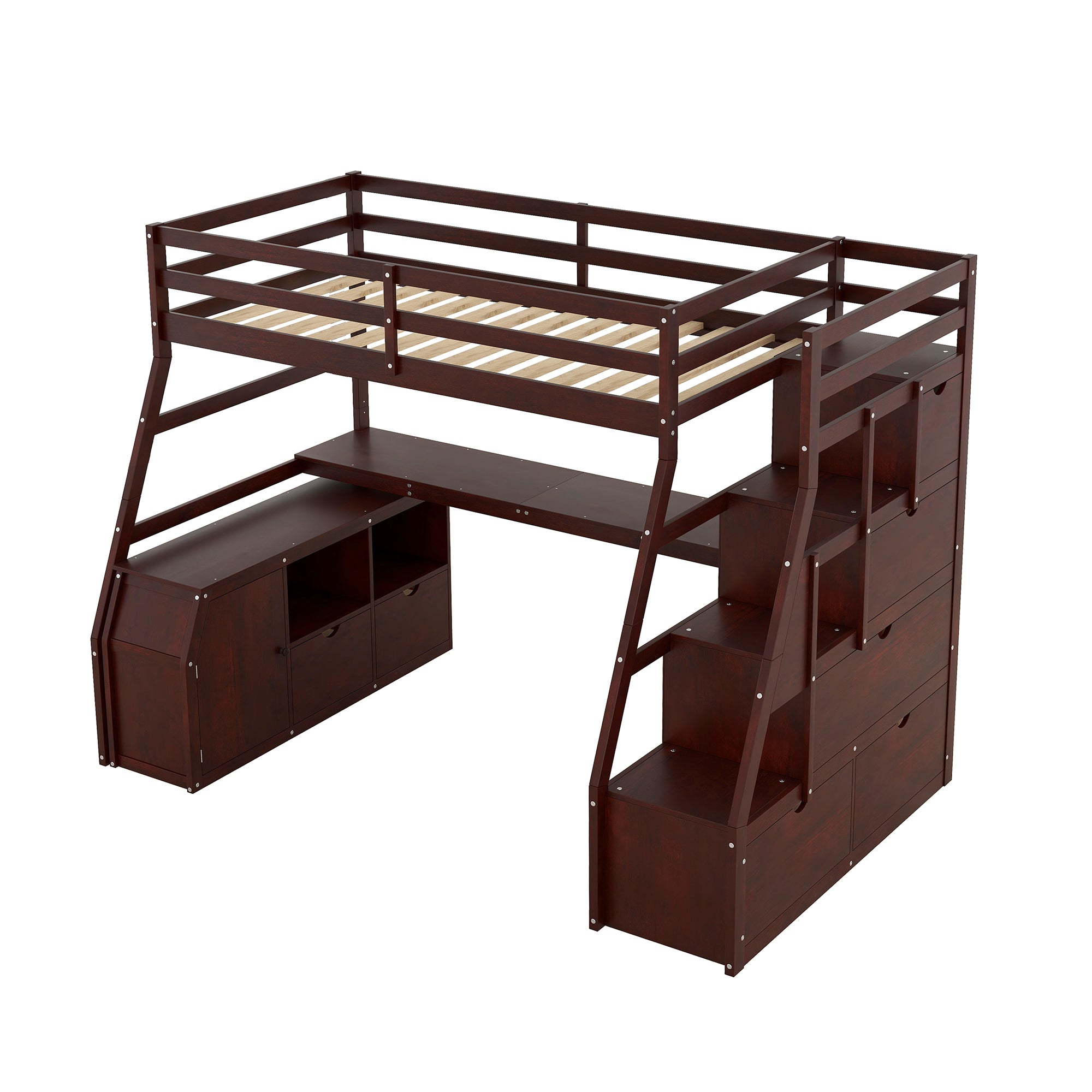 Twin Size Loft Bed with 7 Drawers 2 Shelves and Desk