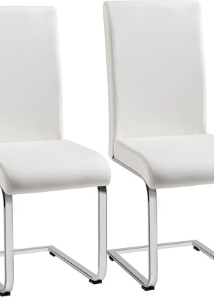 Set of 2 Dining Chairs Modern Kitchen Chairs High Back Faux Leather Dining Room Chairs Upholstered Armless Side Chairs with Metal Legs Home Kitchen Furniture, White-0