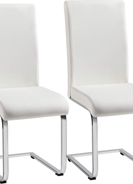 Set of 2 Dining Chairs Modern Kitchen Chairs High Back Faux Leather Dining Room Chairs Upholstered Armless Side Chairs with Metal Legs Home Kitchen Furniture, White-0